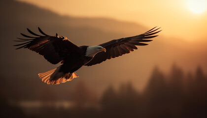 Fototapeta na wymiar Spread wings, majestic bald eagle in flight generated by AI