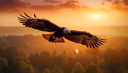 Plakat Spread wings, majestic bald eagle in motion generated by AI