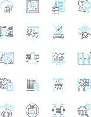Market reporting linear icons set. Analytics, Trends, Insights, Data, Industry, Analysis, Forecasting line vector and concept signs. Performance,Statistics,Research outline illustrations