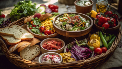 Fototapeta na wymiar Healthy vegetarian meal with fresh organic ingredients generated by AI