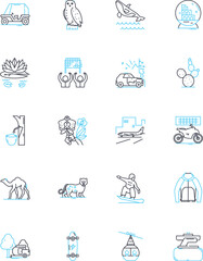 Cultural tourism linear icons set. Heritage, Museums, Folklore, Arts, History, Diversity, Traditions line vector and concept signs. Cuisine,Handicrafts,Music outline illustrations