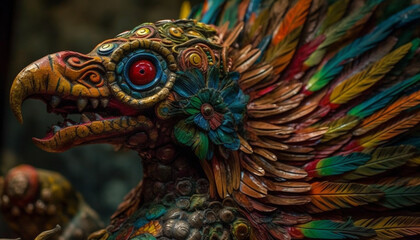 Vibrant peacock statue symbolizes Asian culture beauty generated by AI