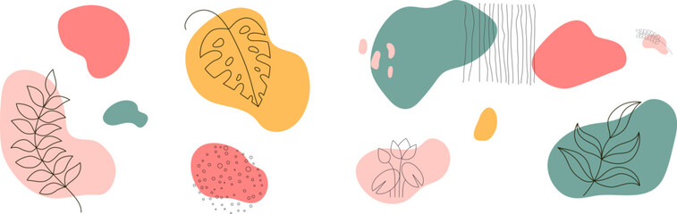 Hand drawn abstract minimal.Hand drawn plants, organic shapes, dots, lines. Vector set of minimal trendy abstract natural elements for graphic design