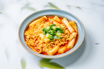 Rabokki, Korean style Stir-fried Instant Noodle : This dish is tteokbokki with ramen noodles. Tteokbokki is a spicy dish made with rice cake, vegetables, and fish cake, all stir-fried together in a go
