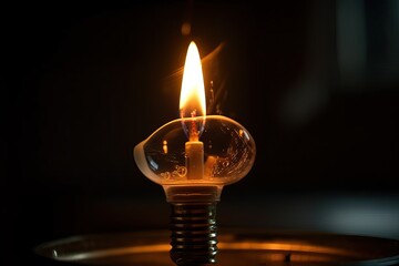 Concept with electric light bulb and candle on black background.