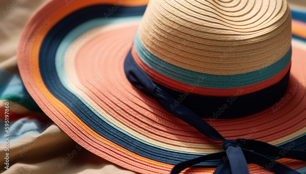 Poster multi colored straw hat with striped pattern generated by ai