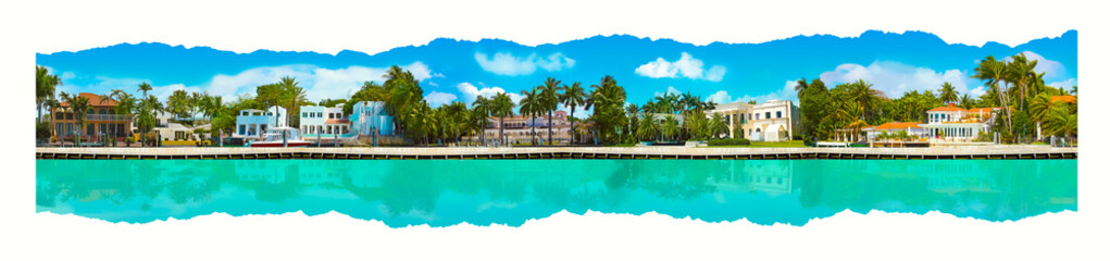 Luxurious mansion in Miami Beach, florida, U.S.A Creative contemporary art collage or design.