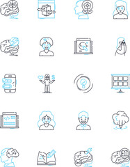 Mental wellbeing linear icons set. Happiness, Mindfulness, Anxiety, Self-care, Resilience, Serenity, Relaxation line vector and concept signs. Empathy,Socialization,Gratitude outline illustrations