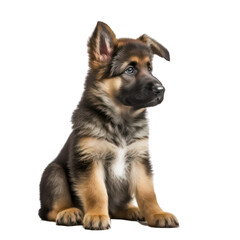 Cute german shepherd puppy. German shepherd puppy portrait isolated on white background. German shepherd puppy. Generative AI.