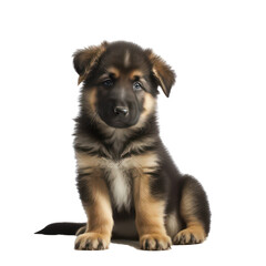 Cute german shepherd puppy. German shepherd puppy portrait isolated on white background. German shepherd puppy. Generative AI.