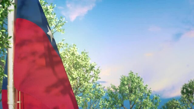 Waving flag of Samoa on woods and blue sky background