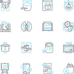 Creator linear icons set. Inventive, Imaginative, Artistic, Innovative, Original, Visionary, Creative line vector and concept signs. Inspired,Genius,Inventor outline illustrations
