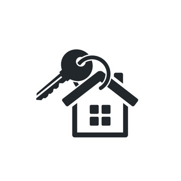 flat vector image on a white background, house icon with a key, home protection