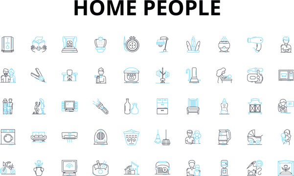 Home people linear icons set. Family, Housemates, Co-habitants, Parents, Children, Roommates, Neighbors vector symbols and line concept signs. Partners,Spouses,Grandparents illustration