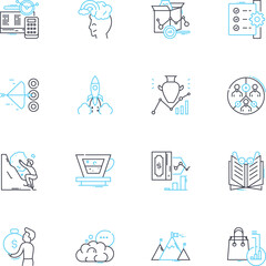 Data and images linear icons set. Visualization, Infographic, Pixels, Analytics, Encoding, Decoding, Database line vector and concept signs. Algorithm,Interpretation,Depiction outline illustrations