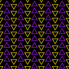 Black, yellow & purple triangle outline seamless pattern