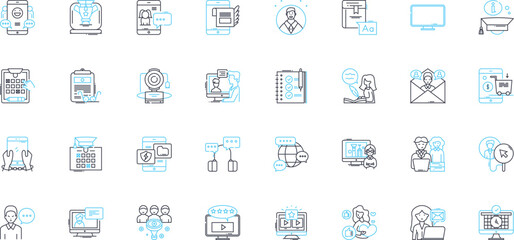 Writer linear icons set. Wordsmith, Penman, Scribe, Storyteller, Author, Novelist, Poet line vector and concept signs. Wordslinger,Manuscript,Scripter outline illustrations