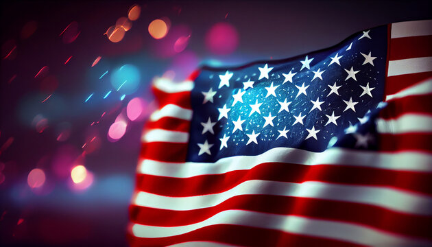 United states of america USA Flag bokeh background. Concept National holidays , Flag Day, Veterans Day, Memorial Day, Independence Day, Patriot Day  Ai generated image