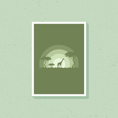 Minimalist silhouette of giraffe art background for wall decoration. Vector illustration design.