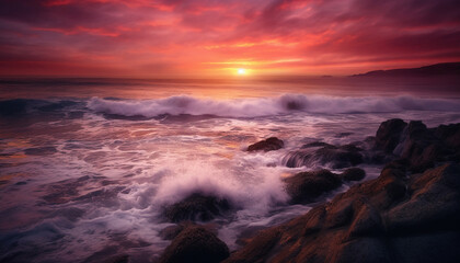 Tranquil seascape at dusk, waves breaking gently generated by AI