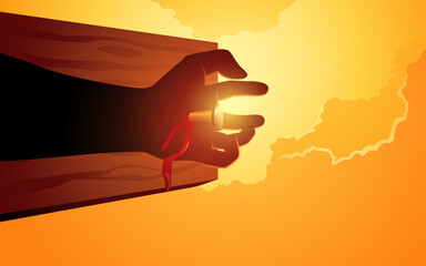 Jesus hand nailed on cross