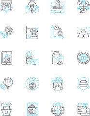Obraz premium Marketing strategy linear icons set. Segmentation, Branding, Advertising, Positioning, Targeting, Promotion, Differentiation line vector and concept signs. Messaging,Content,Channel outline
