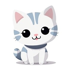 Fototapeta na wymiar cute cartoon cat with big eyes on white background created using generative AI tools