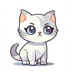 Obraz premium cute cartoon cat with big eyes on white background created using generative AI tools