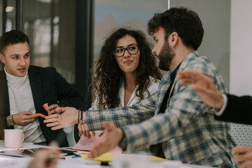 Smiley gorgeous businesswoman listening to her boyfriend talking