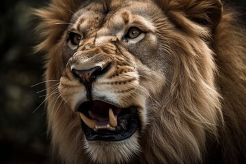 Roaring lion closeup, created with generative AI