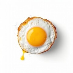 Top view at fried egg on white background, created with generative AI