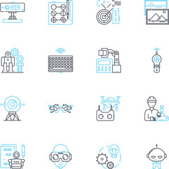 Computer milling linear icons set. Precision, Automation, Efficiency, Technological, Innovation, Production, CNC line vector and concept signs. Machining,Fabrication,Prototyping outline illustrations