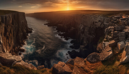 Obraz premium Majestic sandstone cliff at water edge generated by AI