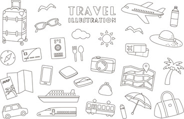 シンプルな旅行のベクターイラストセット。 © あるぱかこ