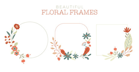 Set Of Floral Frames In Terracotty, Beige, Peach, Turquoise, Lime Green & Sage Green