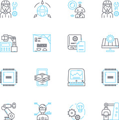 Content Writing linear icons set. Creativity, Clarity, Consistency, Authenticity, Copywriting, Editing, Grammar line vector and concept signs. Research,Analytics,Optimization outline illustrations