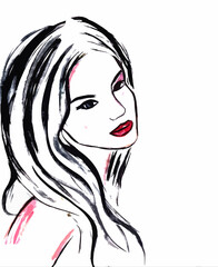 Portrait of a girl with bright red lips