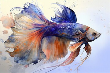 Colorful watercolor siamese fighting fish. Generative AI.	
