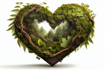 Love heart made of natural plants isolated. Generative AI.