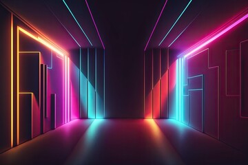 Abstract background with colorful neon light. Generative AI.	
