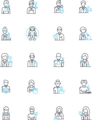 Employment linear icons set. Job, Career, Resume, Interview, Salary, Benefits, Workforce line vector and concept signs. Hiring,Recruitment,Skills outline illustrations