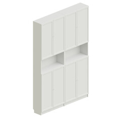 White wooden cabinet or dresser furniture set cutout. Isometric view