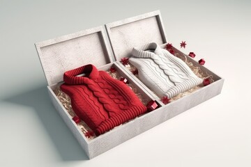 Sweater gift box at the white background. Generative AI.