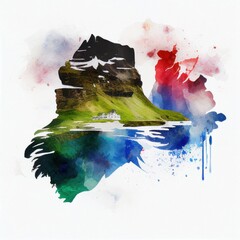 Faroe islands in watercolor style by Generative AI