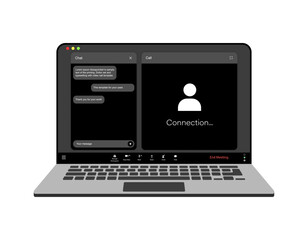 Videocall interface, video call screen icons and UI template for laptop, vector overlay. Video conference or videocall online chat mockup for laptop application with call buttons