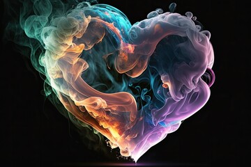 Colorful love heart shaped smoke. Generative AI.