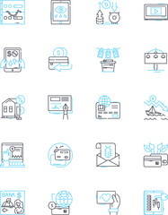 Paperless payments linear icons set. Electronic, Digital, Online, Instant, Secure, Convenient, Mobile line vector and concept signs. Contactless,Cashless,Eco-friendly outline illustrations