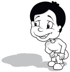 Drawing of a Smiling Boy Squatting