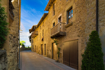 Fototapeta na wymiar Vic street in the historic center of Hostalets d'en Bas, Garrotxa, Catalonia, Spain