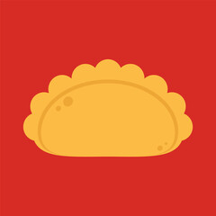 Gyoza vector. Hot dumplings and chopsticks on red background. Steamed dim sum or bun illustration for restaurant logo. Asian food icon for Japanese.